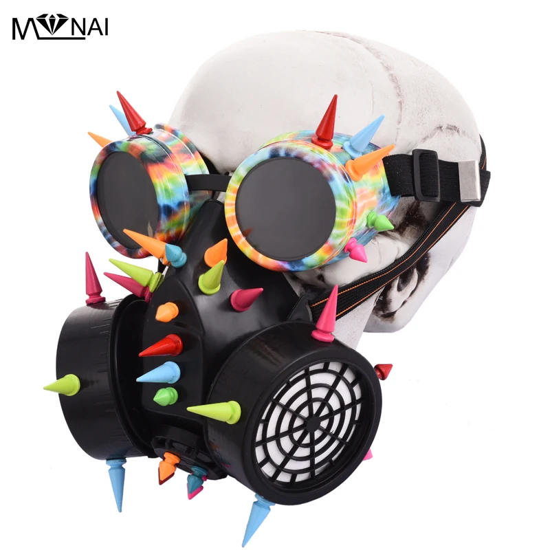 Goede Retro Mannen Vrouwen Steampunk Klinknagels Bril Gas Masker voor Cosplay Gothic Punk Rock Spikes Bril Respirator Kostuums Accessoires