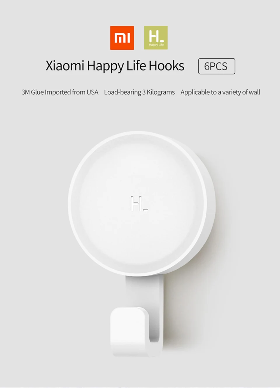 Xiaomi Mijia Little Adhesive Hooks Strong Bathroom Bedroom Kitchen Wall Hooks 3kg Max Load up new arrival in Stock (1)