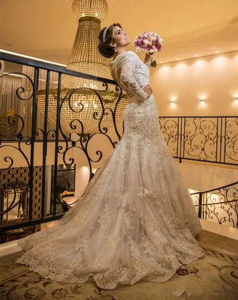 Женское свадебное платье с длинными рукавами Ryanth Vestido De Noiva винтажное Прозрачное