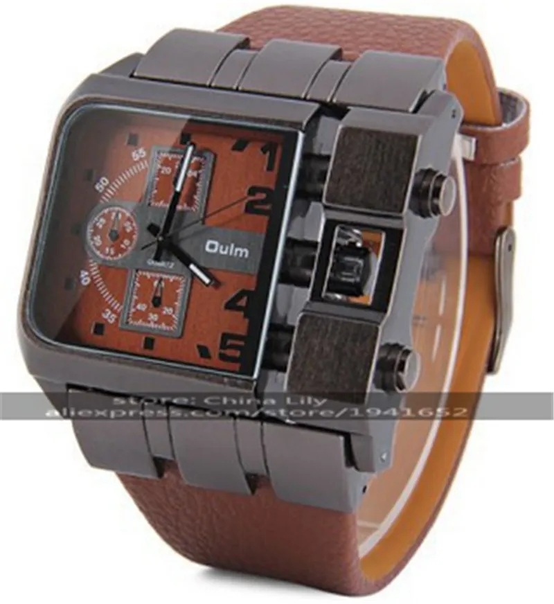 Oulm 3364 унисекс спортивные механические часы с двойным механизмом с GMT двойным дисплеем времени, термометром и компасом