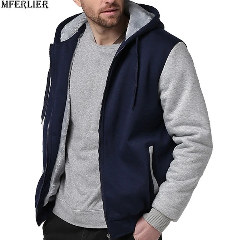 men patchwork Sweatshirts 5XL warm fleece parkas hooded hoodies thick large size plus big 8XL 9XL 10XL winter Sweatshirt outwear