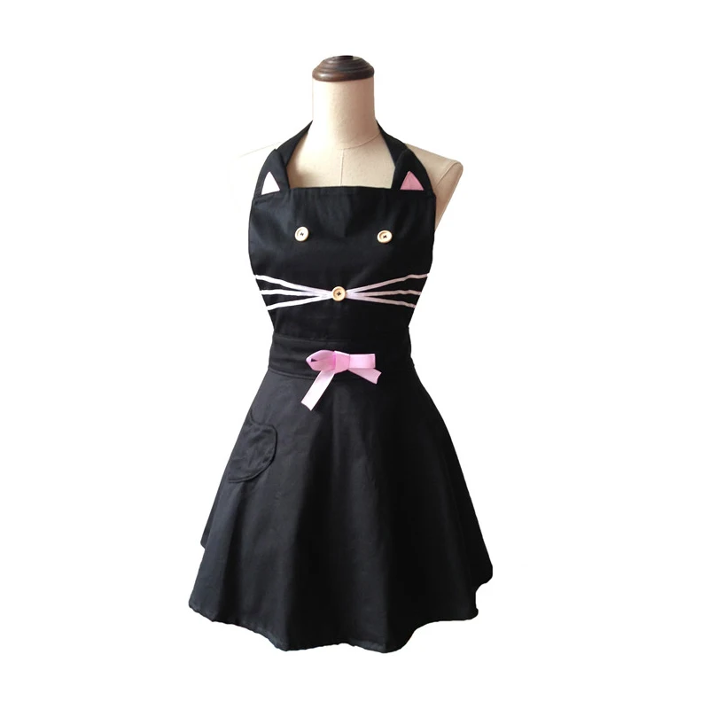 Image Cute Cartoon Cat Kitchen Apron Cooking Cotton Maid Waitress Manicure Hairdresser Apron Dress