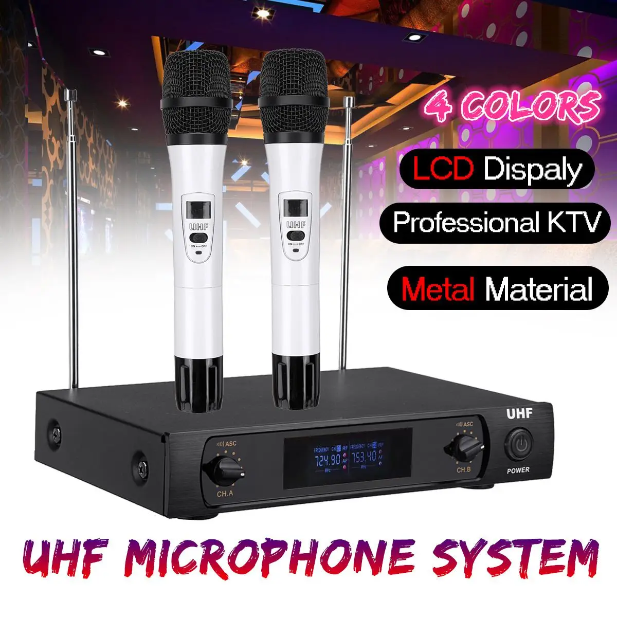 

Professional Audio Handheld UHF Wireless Microphone Set Adjustable Metal for Karaoke System DJ KTV Home