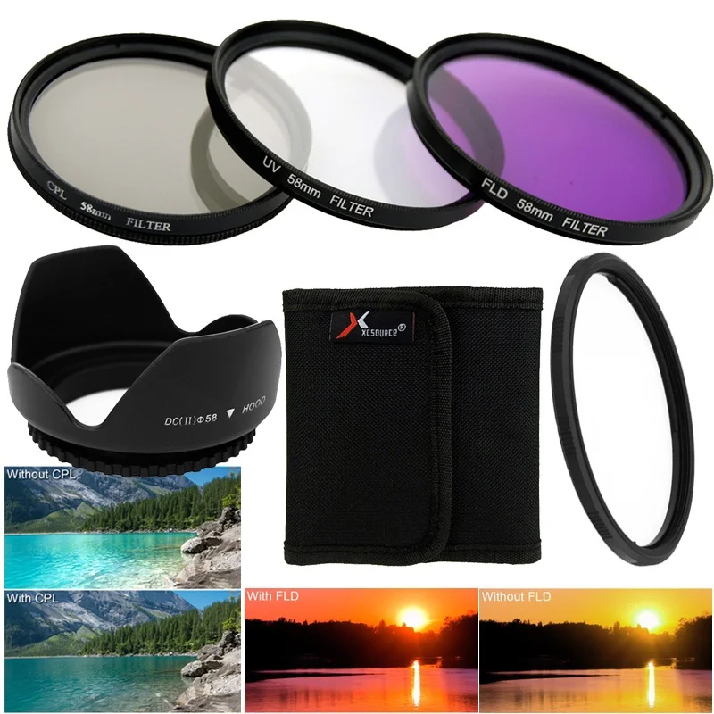 

DHL 50Set XCSOURCE 52mm /58mm ND2 ND4 ND8 ND Filter + UV CPL FLD Filter Set + Lens Hood for DSLR Camera