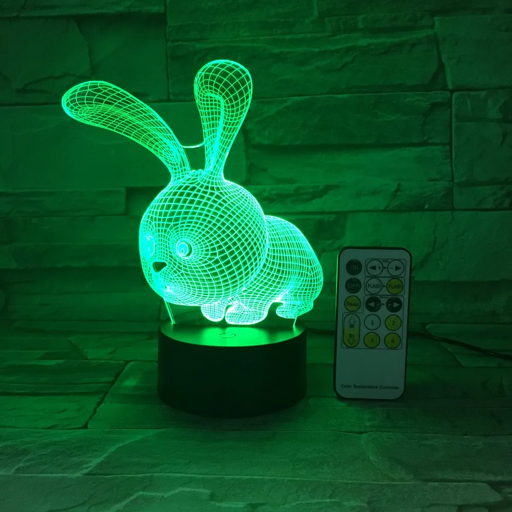 Прекрасный светодиодный светильник в форме кролика, 7 цветов, с переключателем, в качестве детских праздничных подарков, с пультом дистанционного управления или сенсорным управлением
