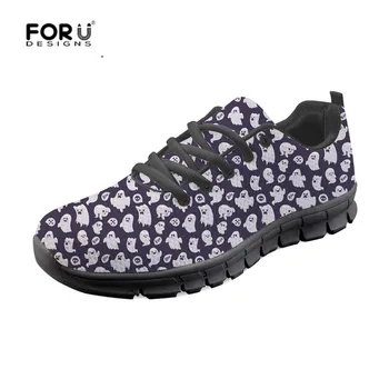 

FORUDESIGNS Cartoon Boo Ghost Hunting Print Fashion Students Girls Light Mesh Sneakers Breathable Flat Shoes for Women Zapatos