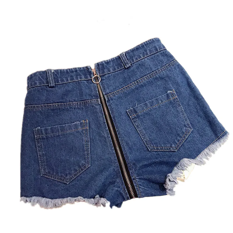 

2019 Women Summer Sexy Zipper in Back High Waist Denim Shorts Tassel Ripped Holes Jean Short Mini short taille haute