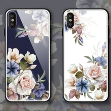 Красивый чехол из закаленного стекла с розами для iPhone 7, чехол для iPhone XS, XR, Max, чехол для iPhone 6, 6 S, 7, 8 Plus, X, Funda Coque