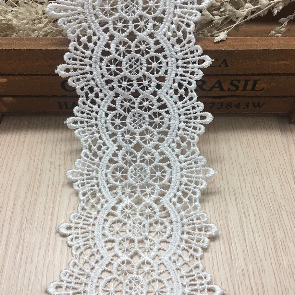 15yds High Quality 7cm Polyester Sewing Craft Crochet White Black Net Lace Trim Clothes Embroidered Flower Lace Fabric Applique