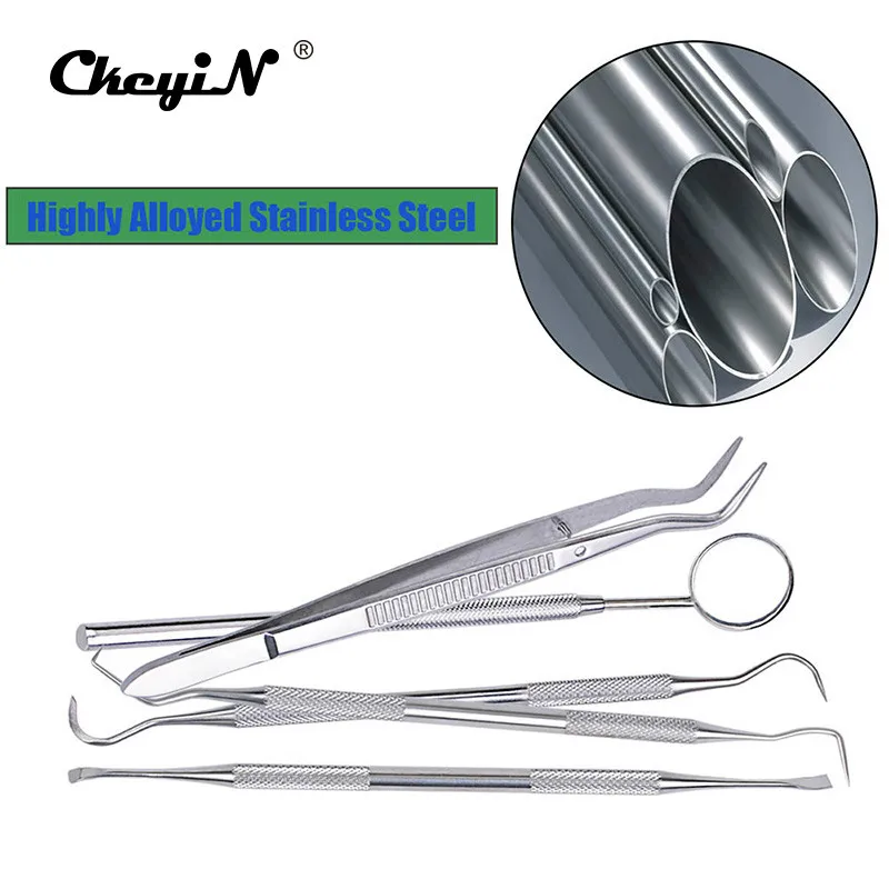 5pcs/set Stainless Dental Oral Cavity Checker Tool Set Kit Teeth Clean