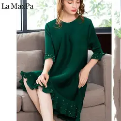 La MaxPa из бисера женское платье Плиссированное оригинальный дизайн 2018 Новая осень с круглым вырезом короткий рукав Свободные Большой размер