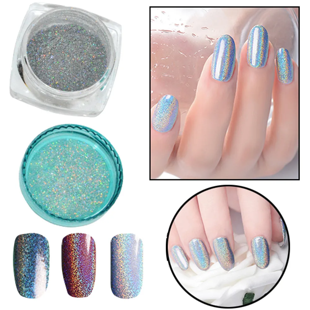 acrylic nail powder dipping powder nails Mirror Holographic Nail Art ...