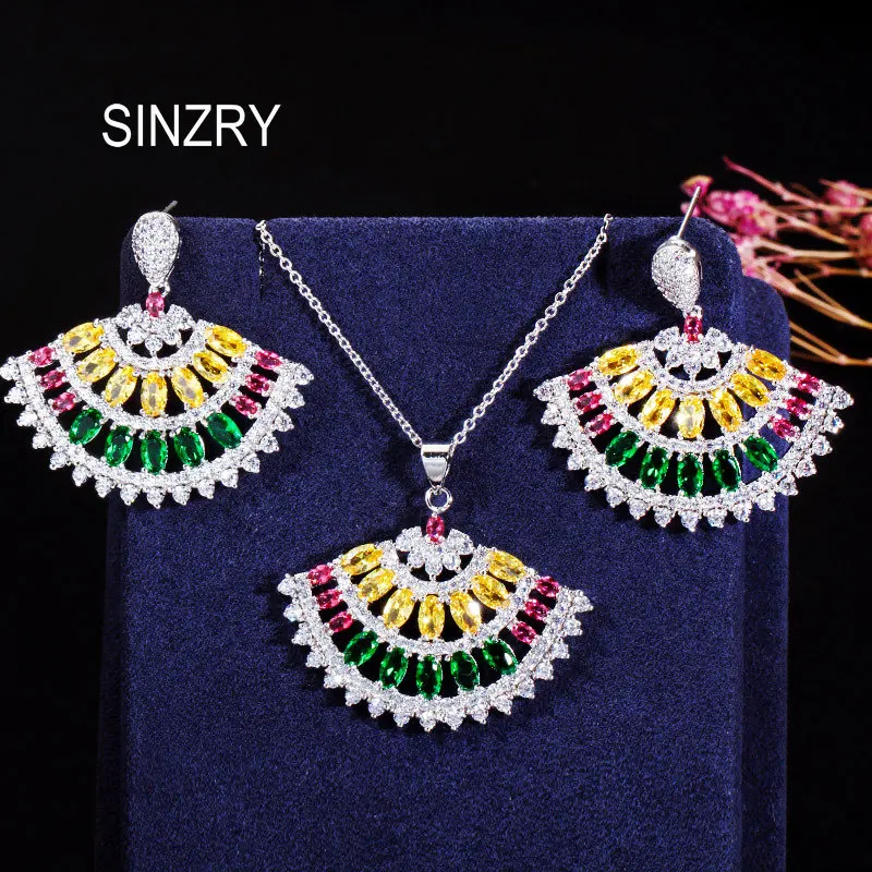 

SINZRY luxury colorful cubic zirconia geometry pendant necklace earring jewelry set lady costume jewelry