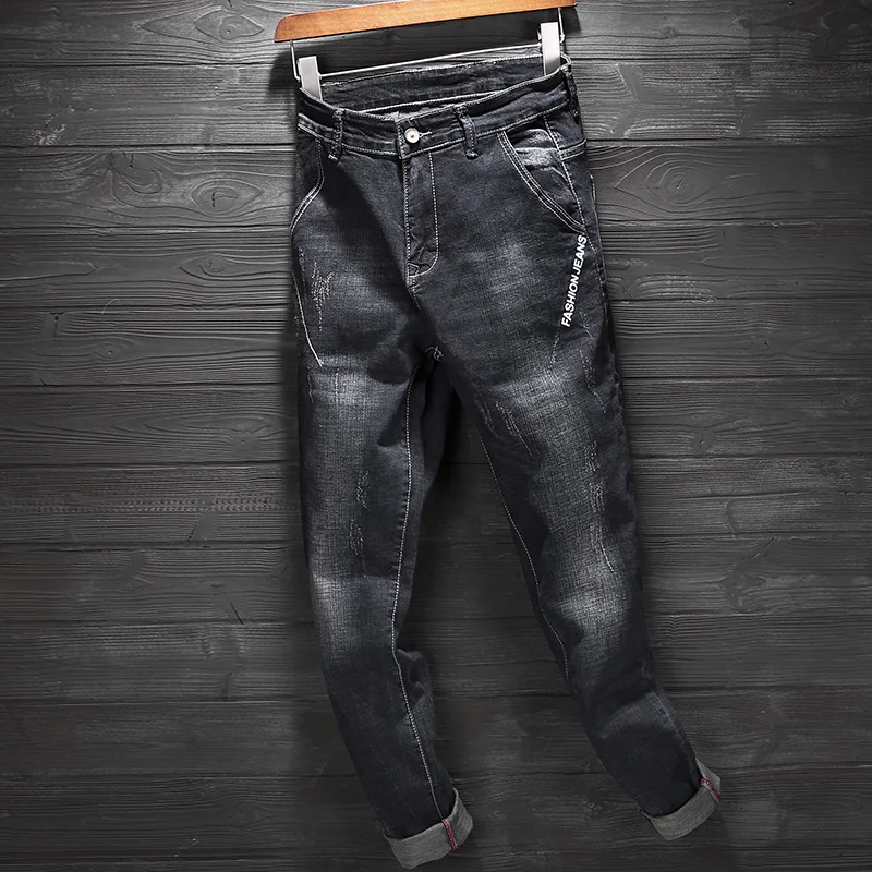 Jeans Men 2019 Spring Black Cotton Strench Straight Slim Fit Classic Pants Trousers Casual Modis Denim Streetwear | Мужская одежда