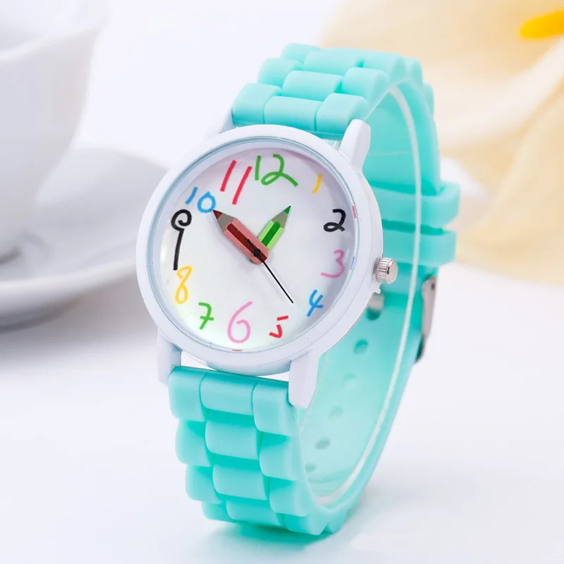 Shellhard 1pc Silicone Strap Quartz Jelly Soft Wrist Watch New Fashion Pencil Pointer Children Kids Cute Watches 11 Colors