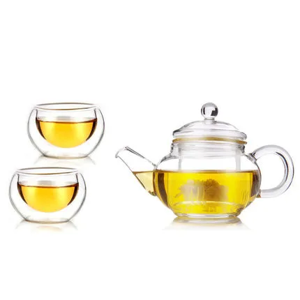 Горячая 250 мл мини красоты стеклянный чайник наборы стеклянный утолщенный чайник с двумя маленькими чашками для рта - Цвет: Teapot Sets