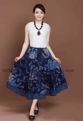 Модная дизайнерская Летняя женская юбка льняная хлопковая винтажная длинная юбка с эластичной талией Бохо красная синяя макси юбка макси - Цвет: 03