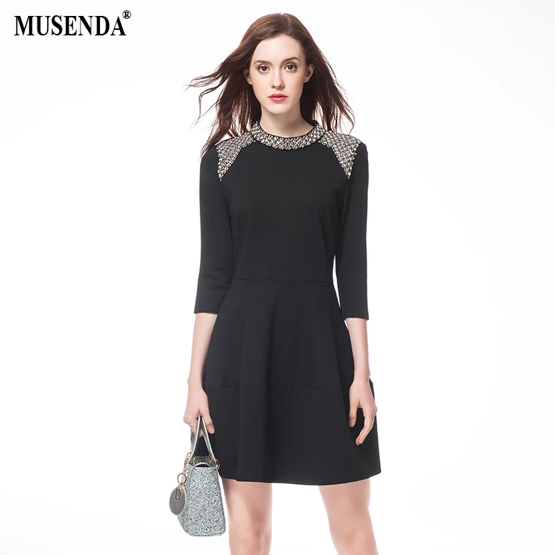 

MUSENDA Plus Size Women Brief Beading Tunic A Line Short Dress 2017 Summer Sundress Lady Casual Fashion Office Street Dresses