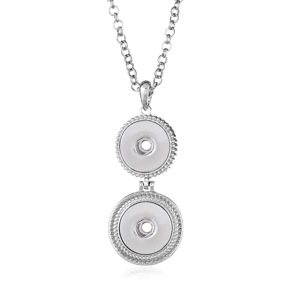 

New IB004 Beauty Rhinestone white Fashion Beauty double round pendant Snap necklace fit DIY 18MM snap buttons with 80cm chain