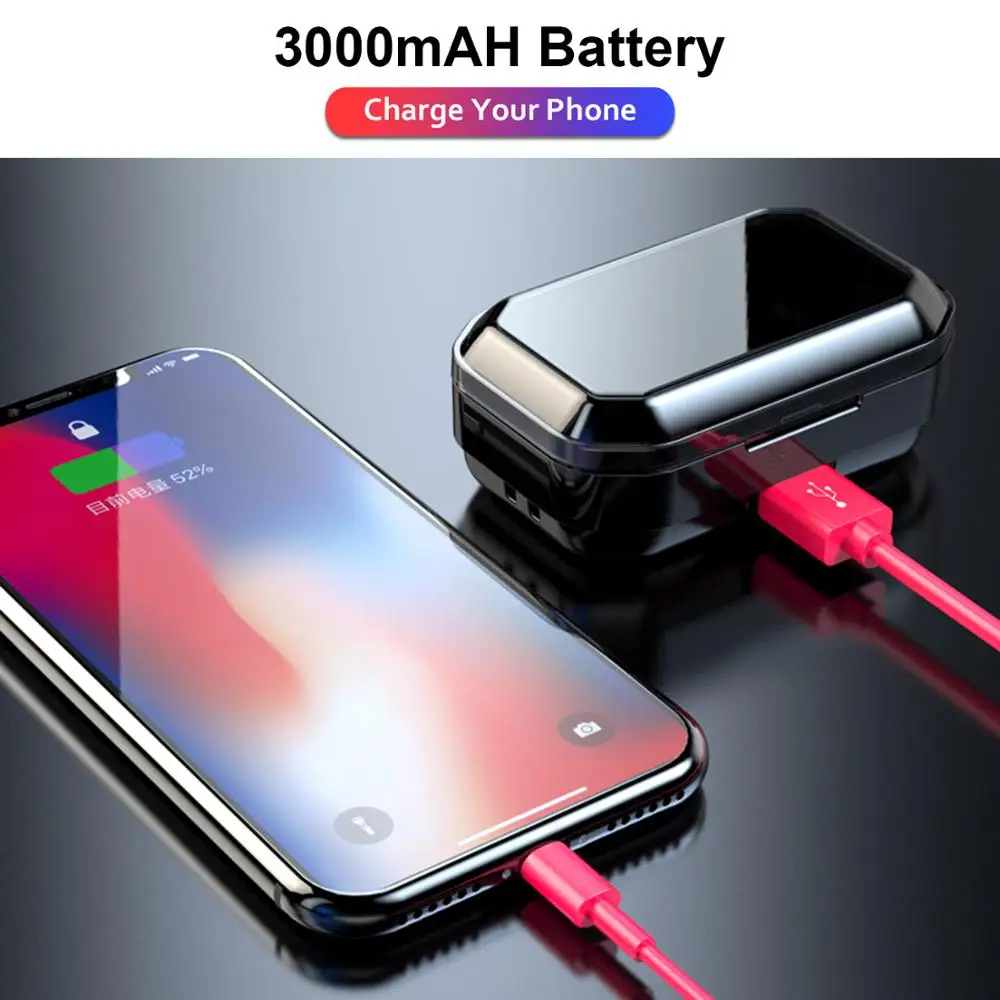 TWS 5.0 Bluetooth 6D Stereo Earphone Wireless Earphones IPX7 Waterproof Earphones 3300mAh LED Smart Power Bank Phone Holder