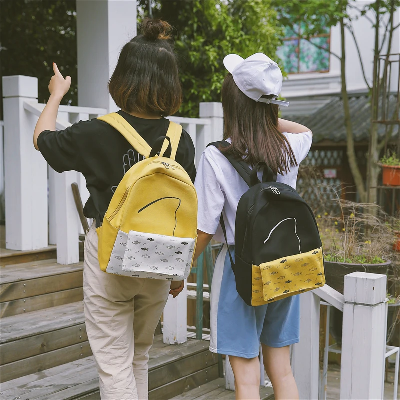 Menghuo 2 Pcsset Women Backpacks Cute Fish School Bag for Teenage Girls Printing Canvas Backpack Ladies Shoulder Bags Mochilas (38)