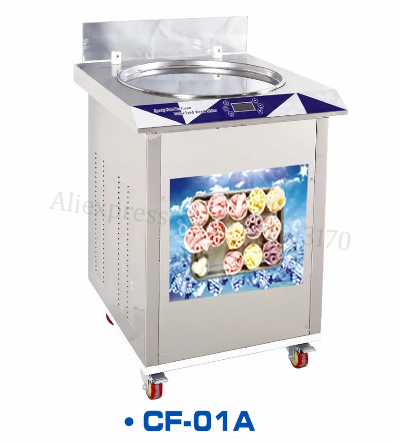 Один круглый жареными машина мороженого коммерческих мороженое Roll чайник Пан Диаметр 55 см Цифровой Управление 220 В Нержавеющая сталь