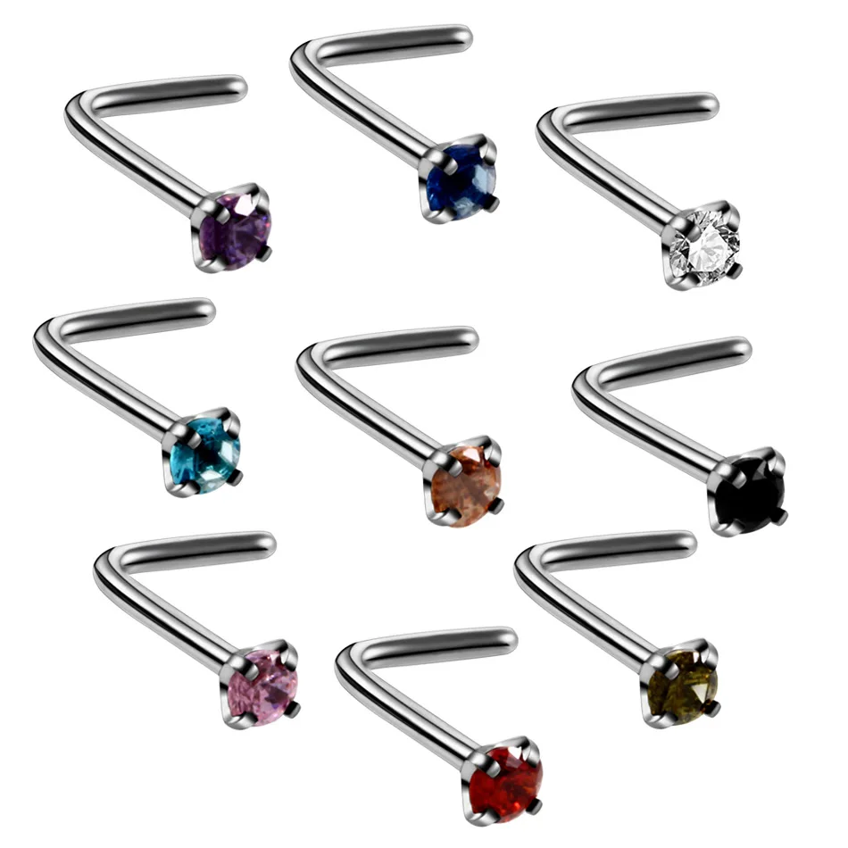 Utimtree 1PC 20G Stainless Steel Gem Nose Ring Nostril Screw Studs Body