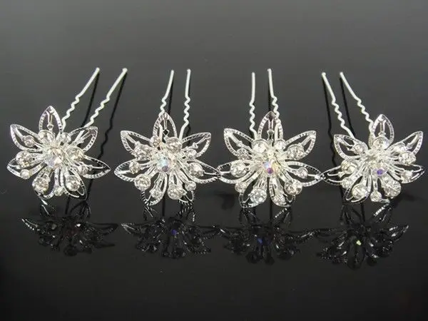 100 PCS Hot Sale Delicate Pretty Wedding Bridal Crystal Flower Hair Pin Hair Clip