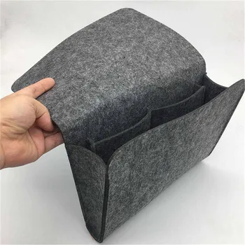 

VOGVIGO Gray Bedside Caddy Felt Bed Storage Organizer Bag with 2 Small Pockets for Organizing Tablet Magazine Cellphone