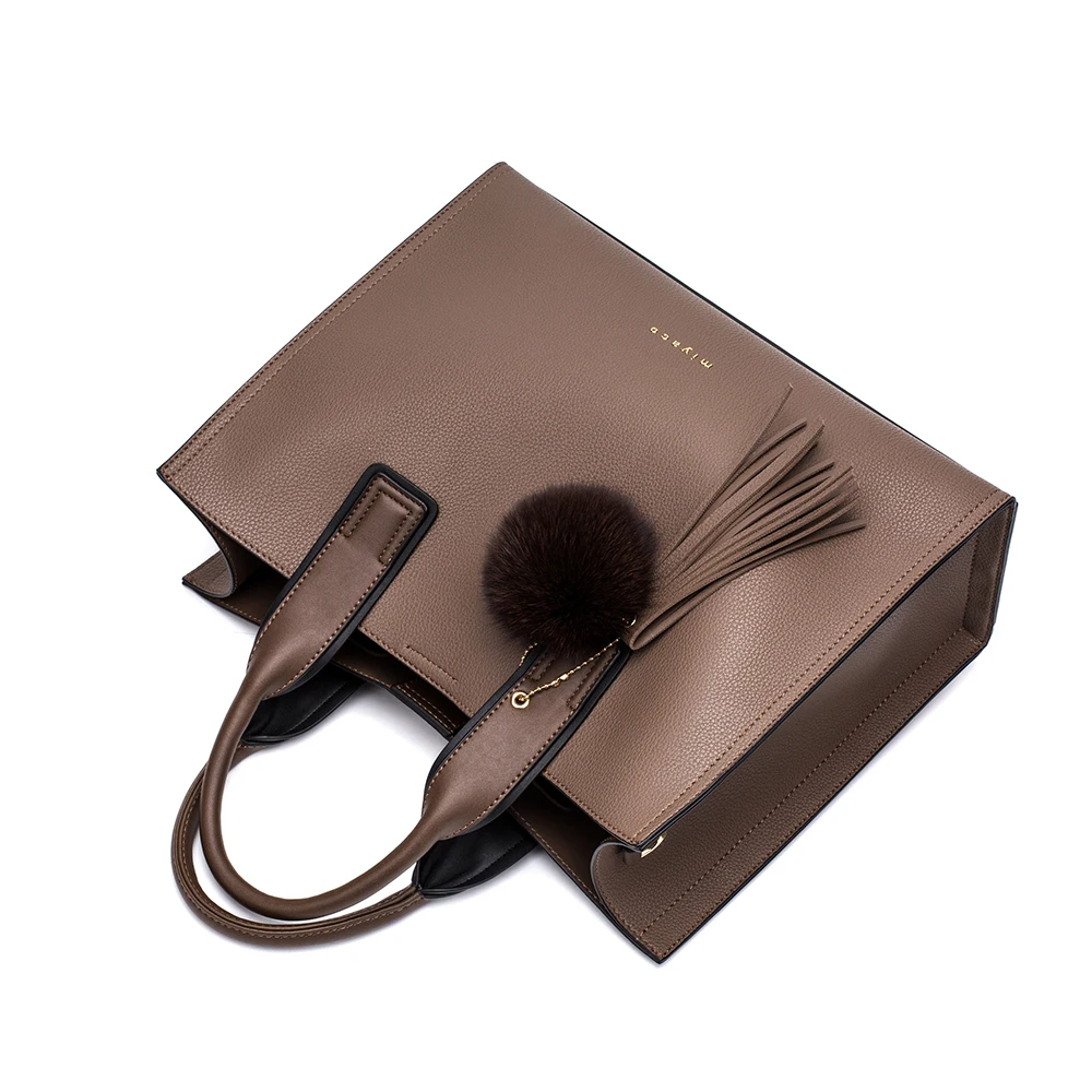 Miyaco النساء حقائب يد جلدية عارضة البني حمل أكياس Crossbody حقيبة الأعلى مقبض حقيبة مع شرابة ورقيق الكرة