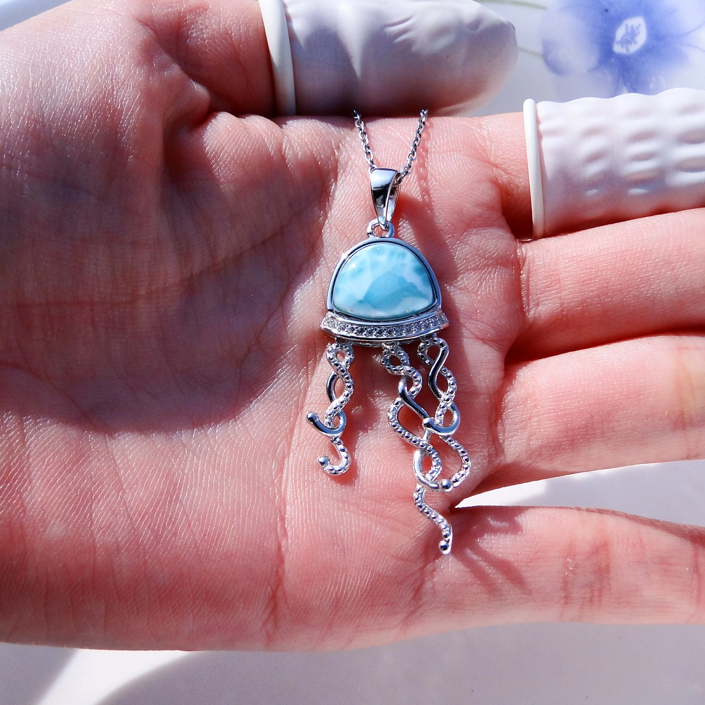 Sea Colletion Larimar ювелирные изделия 925 пробы Серебряный Кулон Натуральная подвеска Larimar подвеска Медуза для женщин без цепи