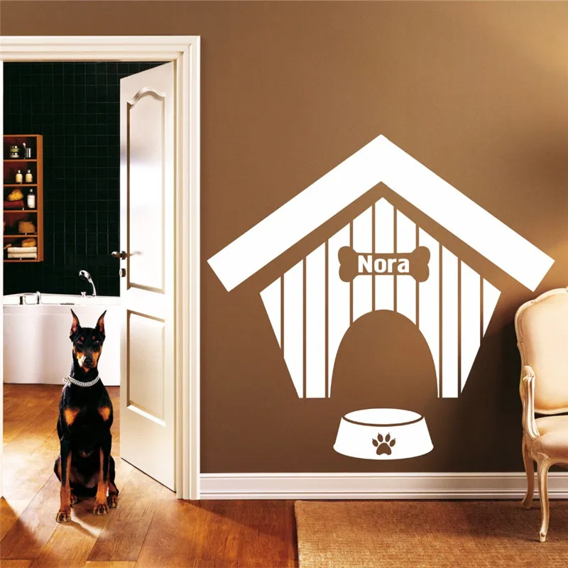 Personalized Dog Name Wall Decal Dog House Pattern Dog Bones Vinyl Wall