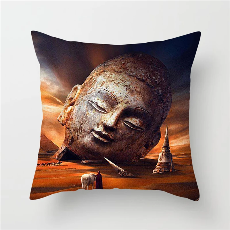 

Fuwatacchi Buddha Pillow Cushion Cover Living Room Accessories Home Decor Pillow Cover Golden Indian Style Bohemia Pillowcase