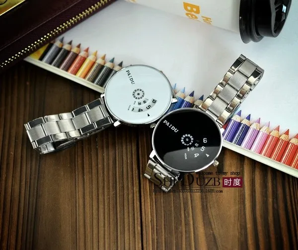 New Fashion Paidu Good Quality Men Women Unisex Lady Girl Funny Wheel Black White Dial Quartz Wrist Watch Wristwatch Hour