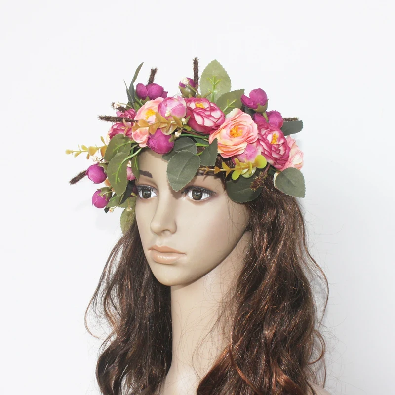 

Women's Artificial Flower Wreath Headpiece Crown Camellia Floral Garland For Wedding Bridal Deco And Hair Accessories Boho