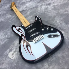 Новая электрогитара, черный корпус и белые узоры, серебряная фурнитура, настраиваемый