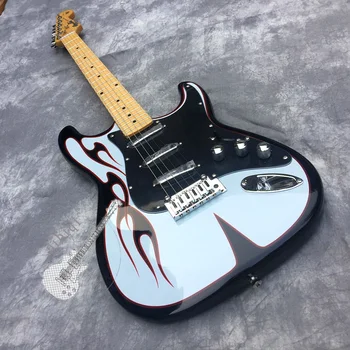 

Free Delivery, New Electric Guitar, Black Body and White Patterns, Silver Hardware, Customizable