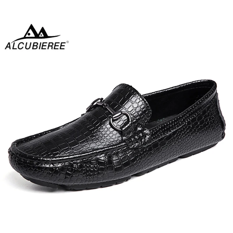 

ALCUBIEREE Brand Mens Cow Suede Loafers with Stylish Buckle Genuine Leather Driving Moccasins Casual Slip on Boat Shoes for Men