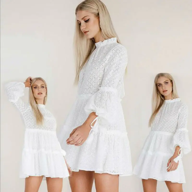 

Summer Plus size Dress Women 2019 O Neck Sexy Beach Dresses Casual elegant Dress Women Mini White Vintage shirt Bandage Dress