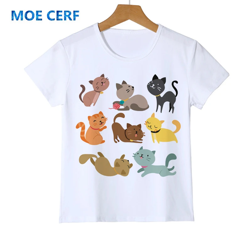 Брендовая детская одежда летняя футболка с рисунком кота повседневные футболки с короткими рукавами для мальчиков и девочек с забавным котом, футболка для маленьких девочек, Y14-98