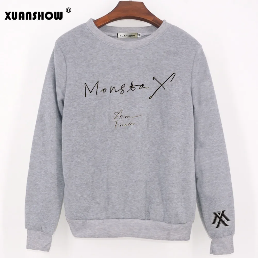 XUANSHOW женские топы KPOP Мода MONSTA X альбом блеск навсегда печатных худи с надписью