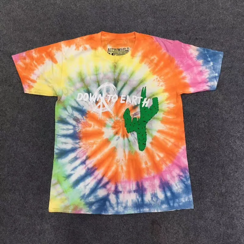 Новая ASTROWORLD Трэвиса Скотта TIE DYE футболка с длинным рукавом для мужчин и женщин 1:1 лучшее качество мода Casaul ASTROWORLD футболки