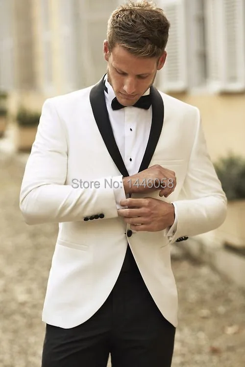 Por Ivory Tuxedo Jacket With Black Lapel Custom Made Men S Suit 2017 Ivory Jacket Black Lapel Groom Tuxedos Groomsmen Best Man Mens