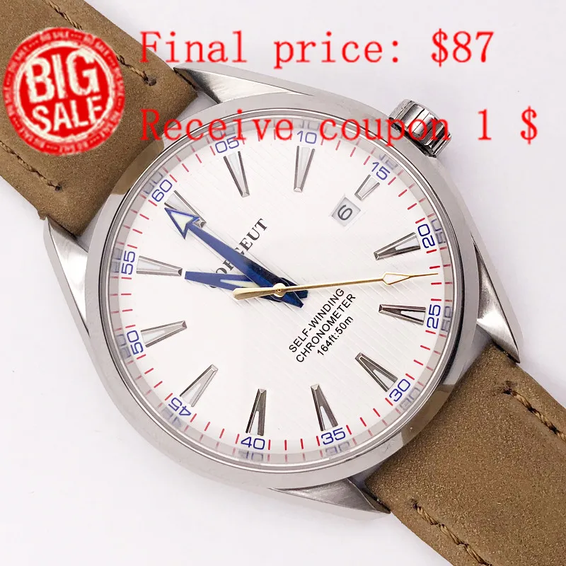 

Black friday on sale Miyota Automatic movement Mens watch black dial 41mm Corgeut high quality Brand Good value for money