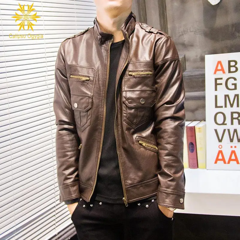 Men/'s New Genuine Black Lambskin Leather Jacket Slim fit Biker Motorcycle jacket