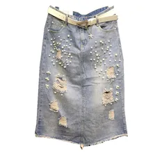 Национальный Ветер Ретро театральный промытый деним одежда белая вышитые прямые юбки sen Женская линия была эластичной талией