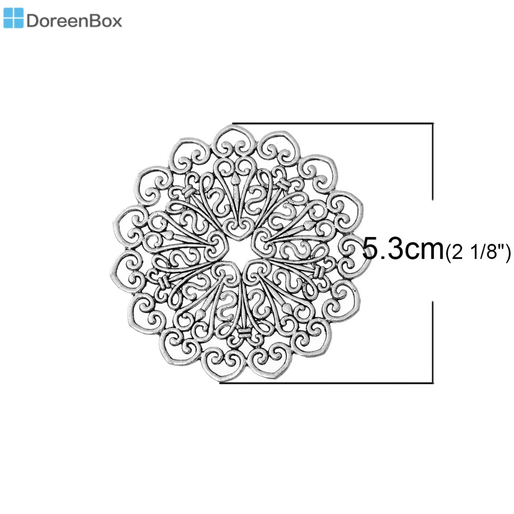 Filigree Stamping Embellishments Findings Round Antique Silver Hollow Pattern 53mm(2 1/8") x 53mm(2 1/8"), 10 PCs 2016 new