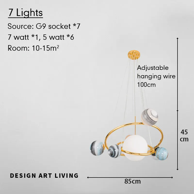 Светодиодный стеклянный шар подвесной светильник для детской комнаты, гостиной, современные креативные подвесные лампы в стиле планеты - Цвет корпуса: 7 Lights Hang Wire