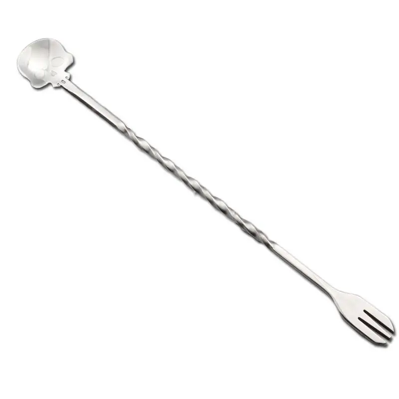 New 25cm Stainless Steel Skull Bar Spoon Skeleton Shape Cocktail Mixing