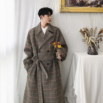 

2018 Winter Men's Cashmere Long Coats Thicken Belt Woolen Blends Overcoat Cotton-padded Clothes Trench Parkas Snow Jackets S-XL